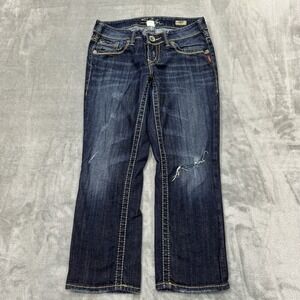 Silver Jeans Womens 26 Blue Aiko Capri Dark Wash Denim Pockets Logo Casual City